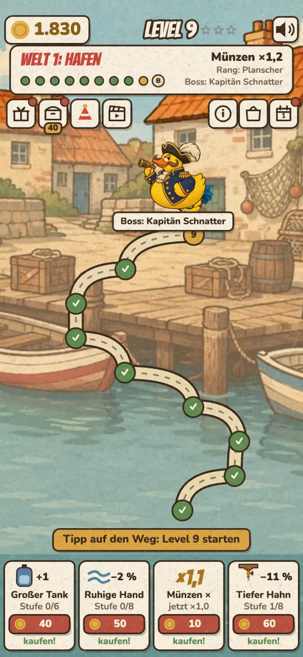 Weltkarte mit Levelpfad im Hafen