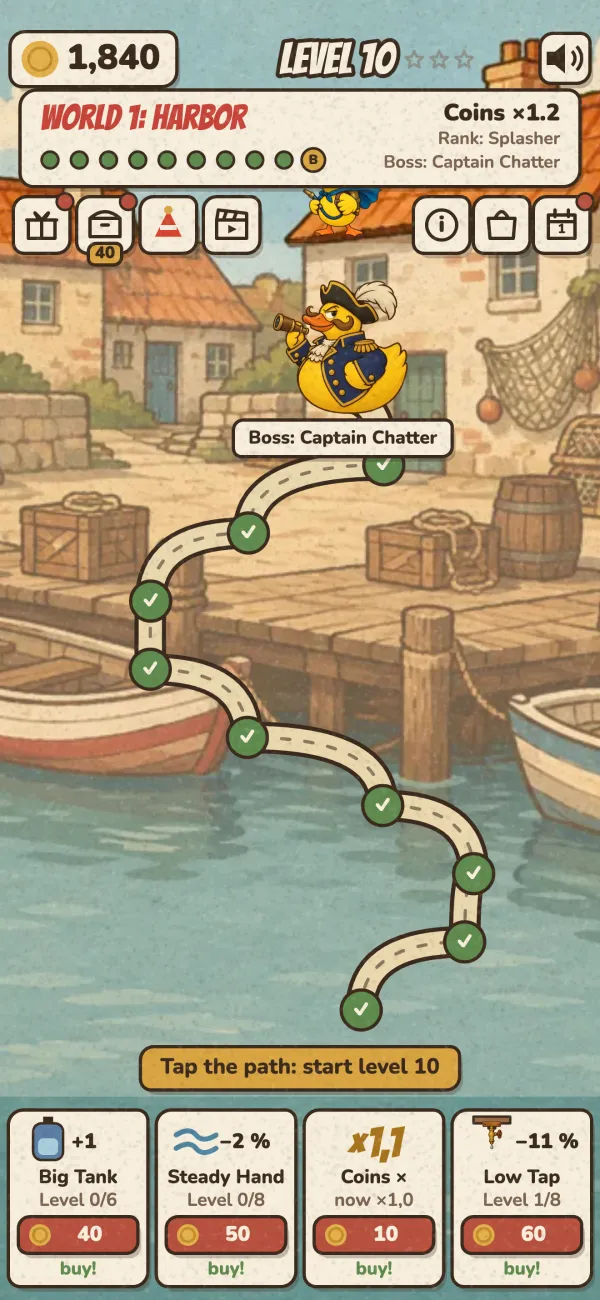 World map with the level path in the harbor
